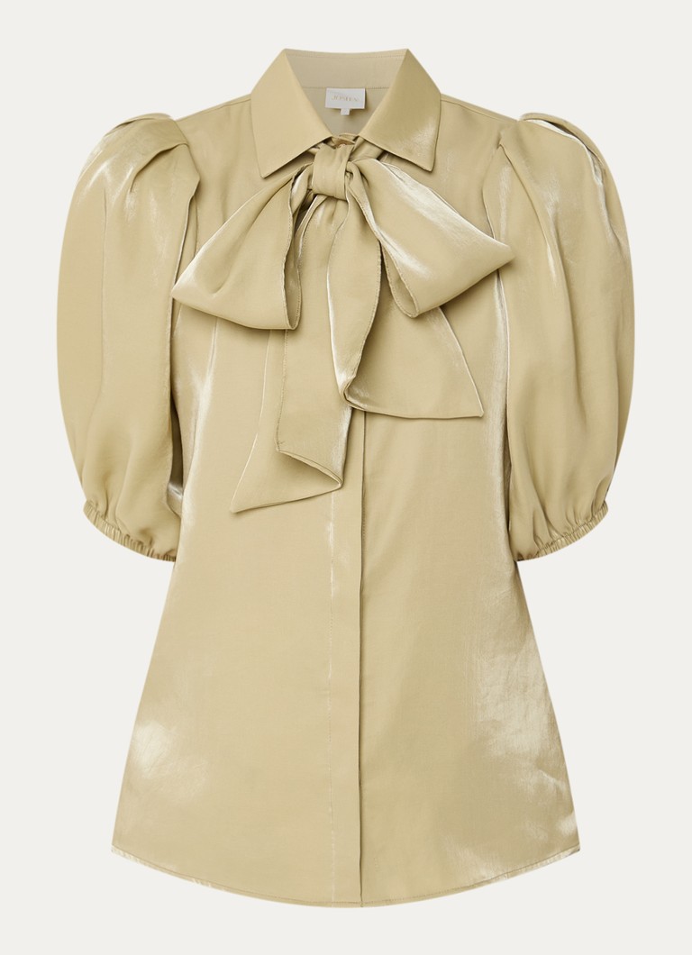 JOSH V Dames Sylviana blouse met pofmouw en glanzende finish in de kleur Lindegroen