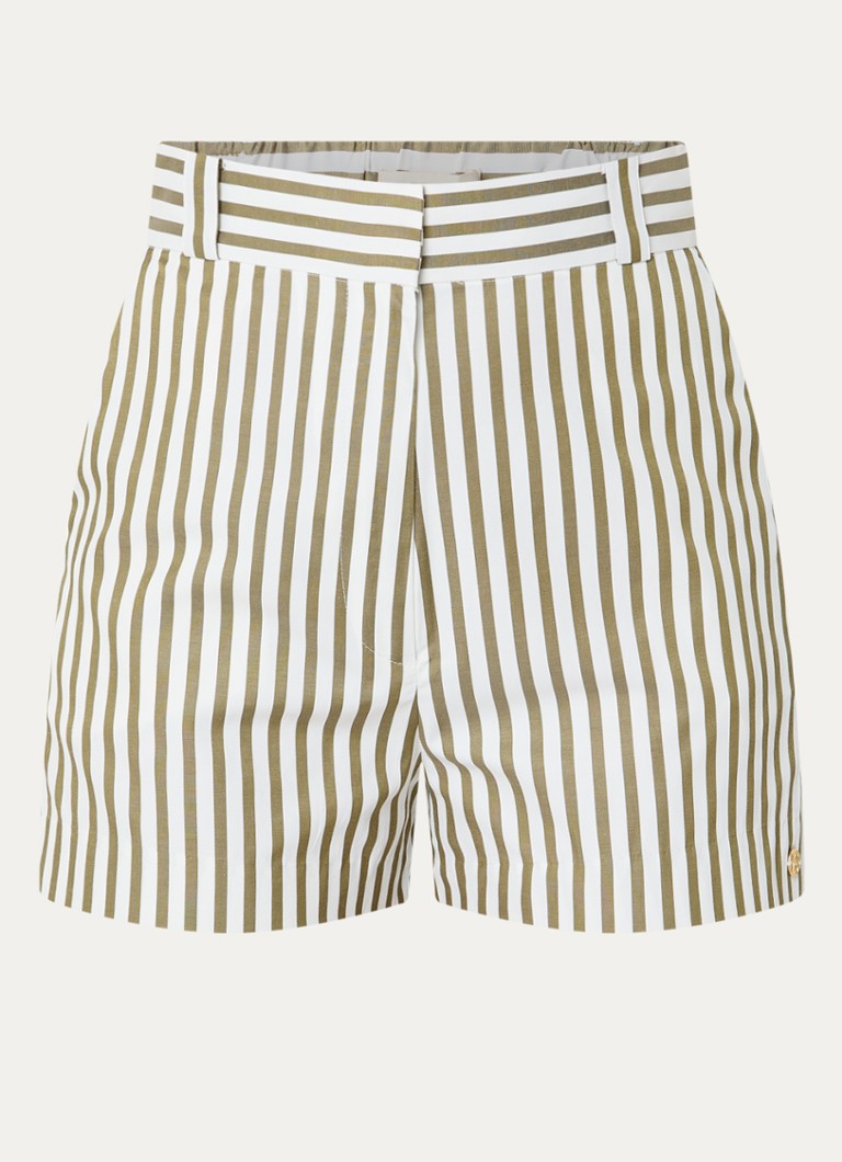 JOSH V Dames Bodil high waist straight fit korte broek met streepprint in de kleur Bronsgroen