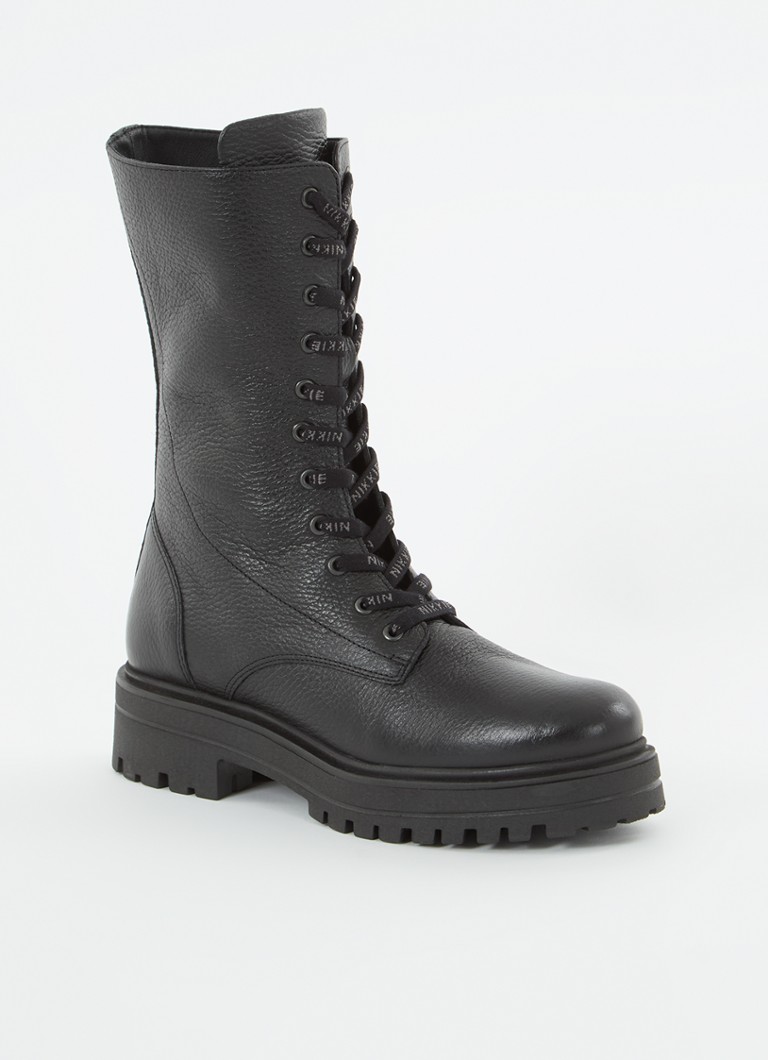 NIKKIE Dames Dewie biker boot van leer in de kleur Zwart