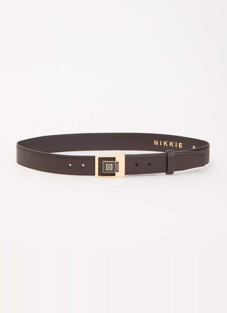 NIKKIE Dames Rafiza riem van leer met logo in de kleur Chocoladebruin