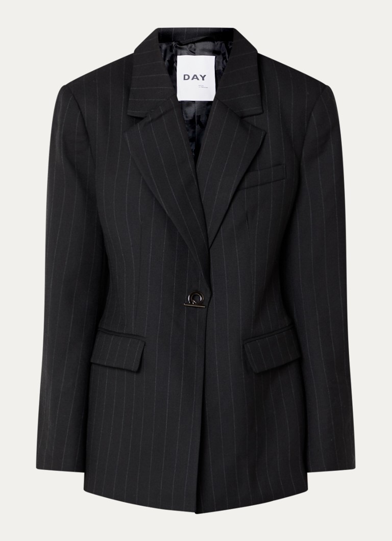 Day Birger et Mikkelsen Dames Bono blazer in wolblend met streepprint en klepzakken in de kleur Zwart, maat: 38