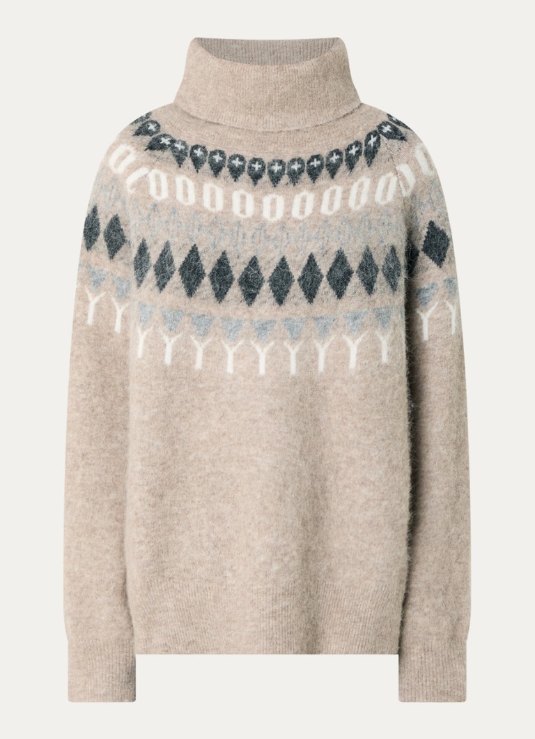Day Birger et Mikkelsen Dames Dayreidar grofgebreide trui in alpaca wolblend met col in de kleur Lichtbruin, maat: S