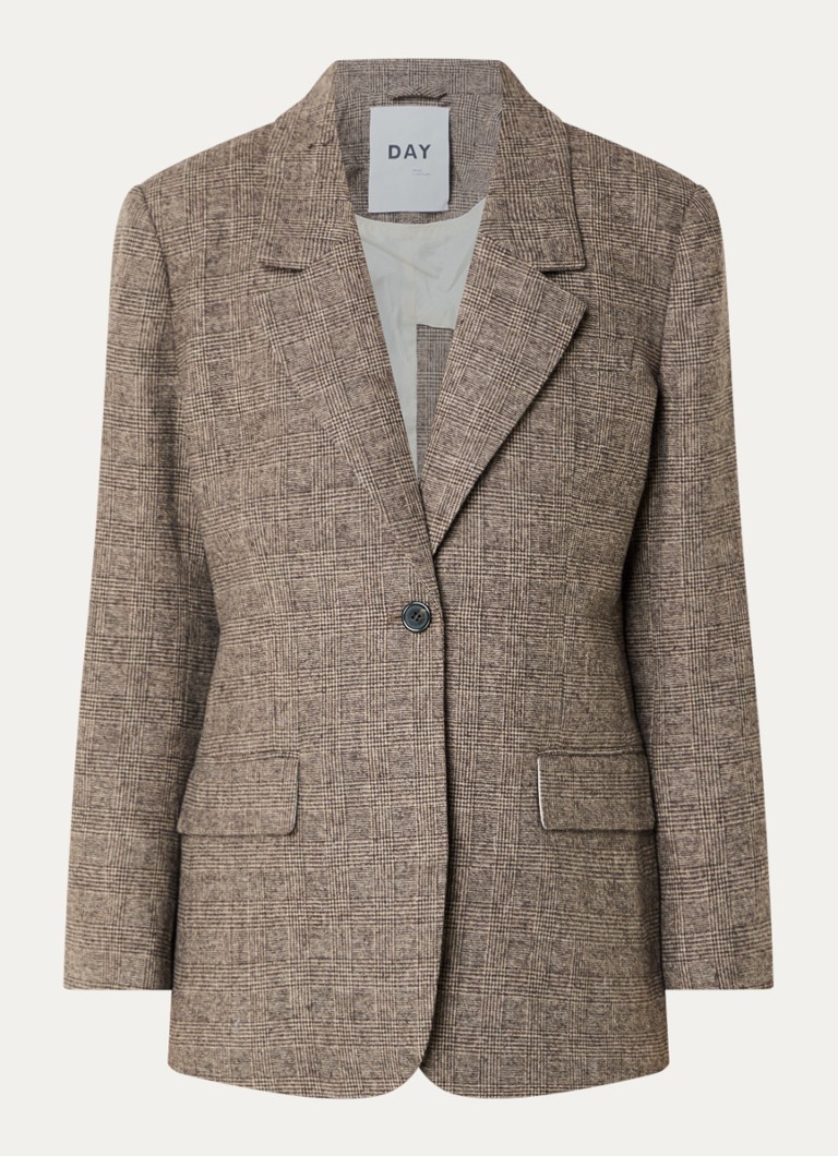 Day Birger et Mikkelsen Dames Wales blazer met split en ruitdessin in de kleur Lichtbruin, maat: 40