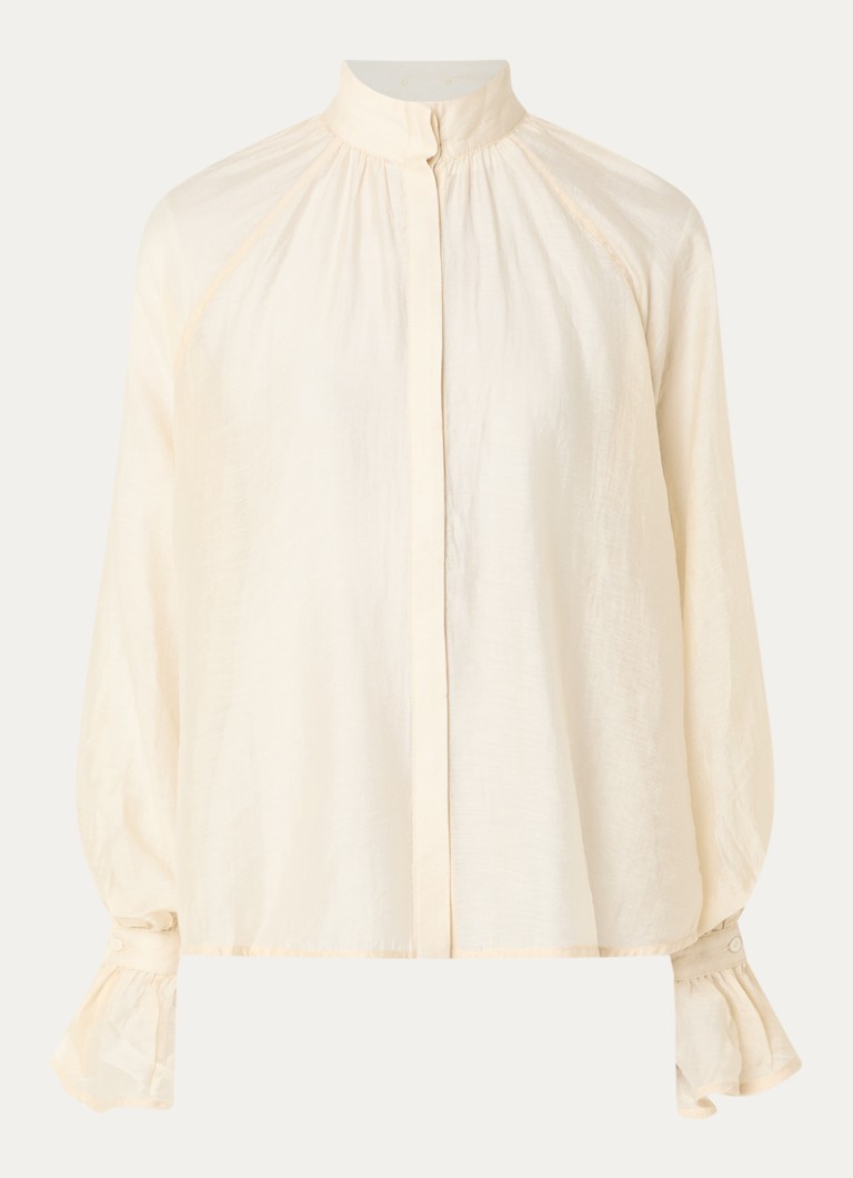 Day Birger et Mikkelsen Dames Wayo semi-transparante blouse in linnenblend met ballonmouw in de kleur Creme, maat: 40