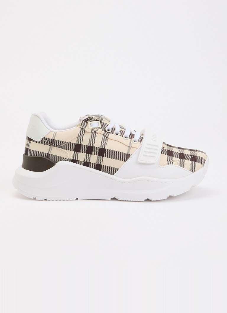 Burberry Dames Sneaker met details van kalfsleer en ruitdessin in de kleur Beige, maat: 37