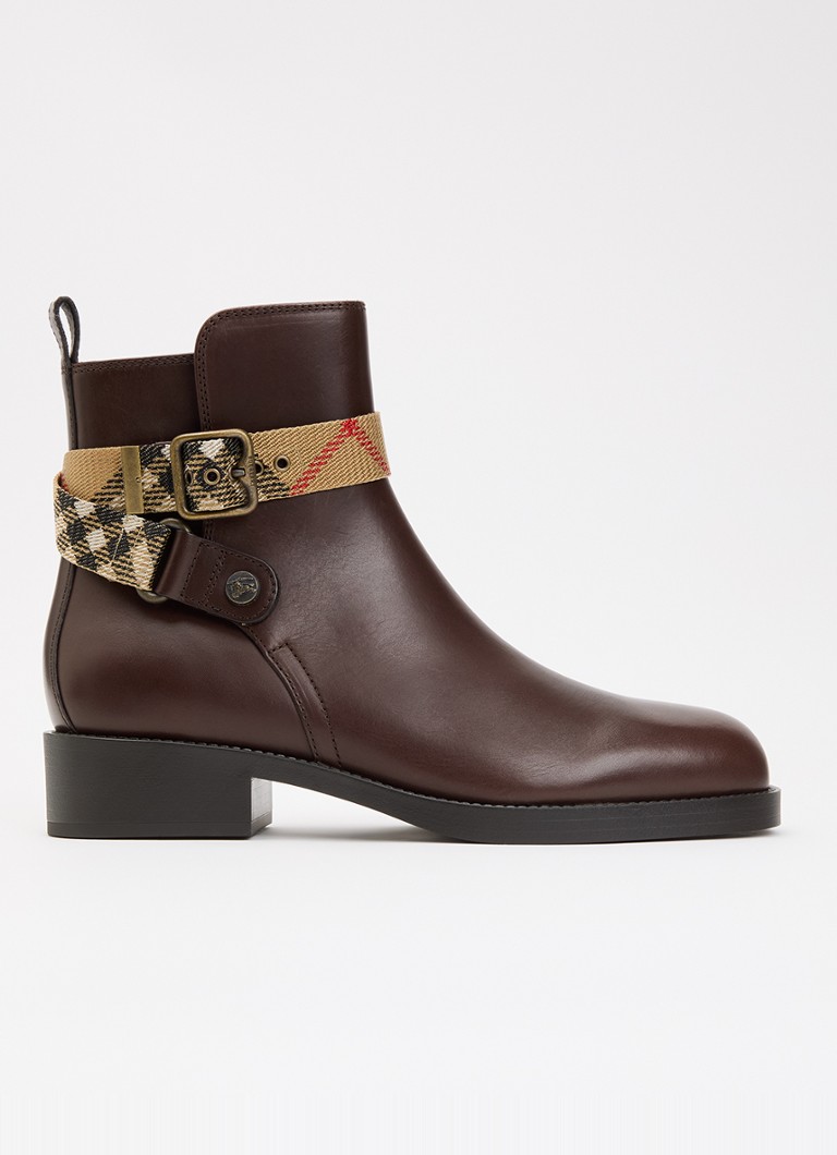 Burberry Dames Huntley enkellaarsje van kalfsleer in de kleur Kastanjebruin, maat: 38