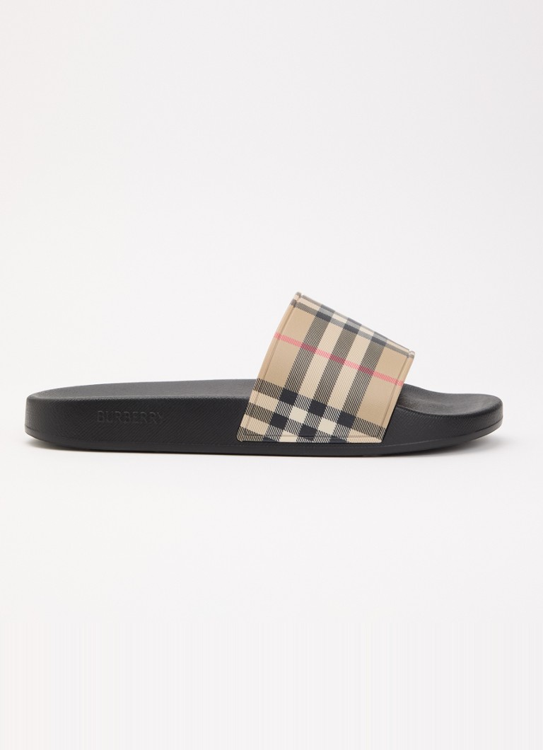Burberry Dames Furley slipper met ruitdessin in de kleur Beige, maat: 41