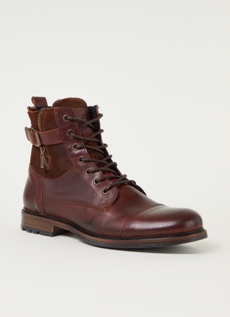 Dune London Heren Call veterboot van leer met suède details in de kleur Donkerbruin