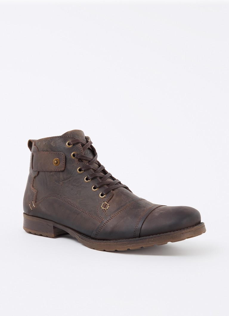 Dune London Heren Simon veterboot van leer in de kleur Donkerbruin