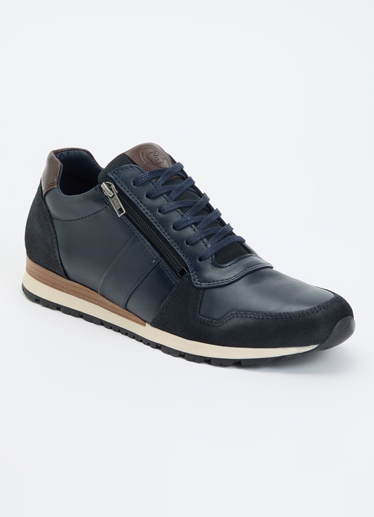 Dune London Heren Thame sneaker van leer met ritsdetail in de kleur Donkerblauw
