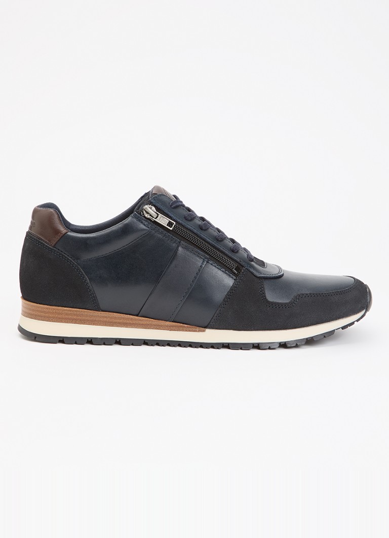 Dune London Heren Thame sneaker van leer met ritsdetail in de kleur Donkerblauw