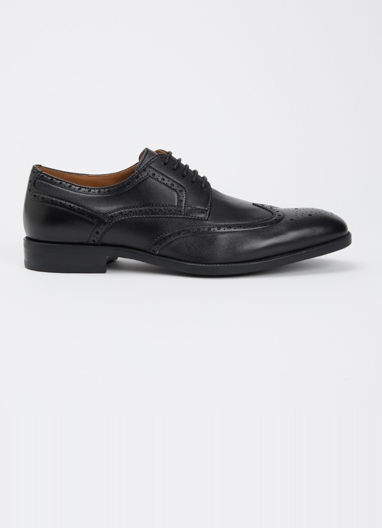 Dune London Heren Sunni Wide Fit brogue van leer in de kleur Zwart