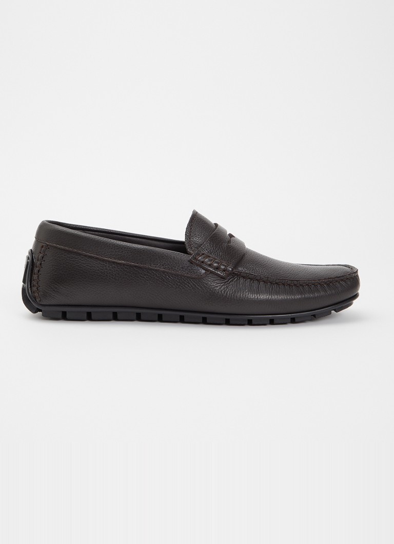 Dune London Heren Brackley moccasin van leer met structuur in de kleur Donkerbruin