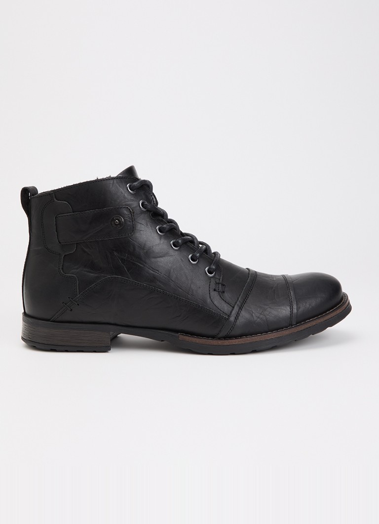 Dune London Heren Wide Fit Simon veterboot van leer in de kleur Zwart