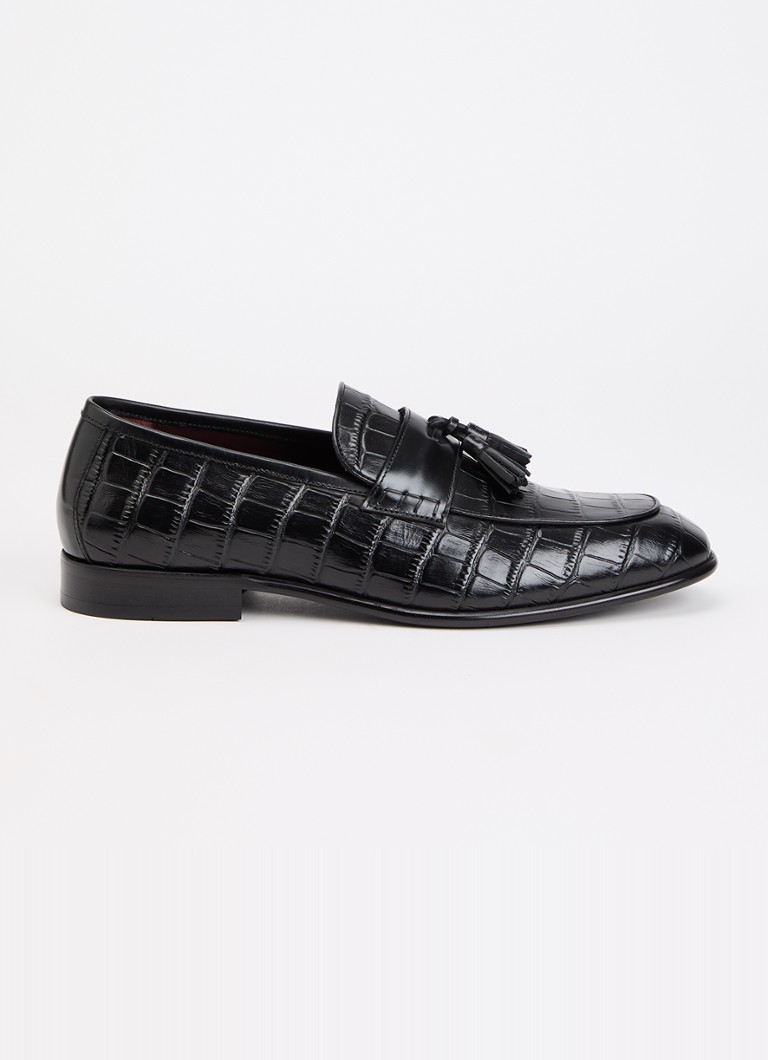 Dune London Heren Son loafer van leer met crocostructuur in de kleur Zwart