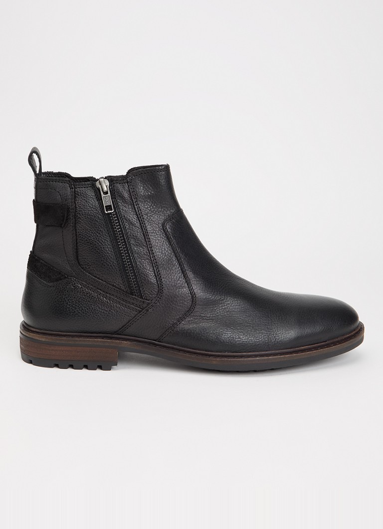 Dune London Heren Scouter enkellaarsje van leer in de kleur Zwart