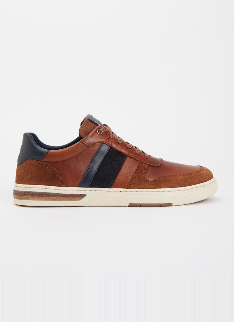 Dune London Heren Terence sneaker van leer met details van suède in de kleur Oranjebruin