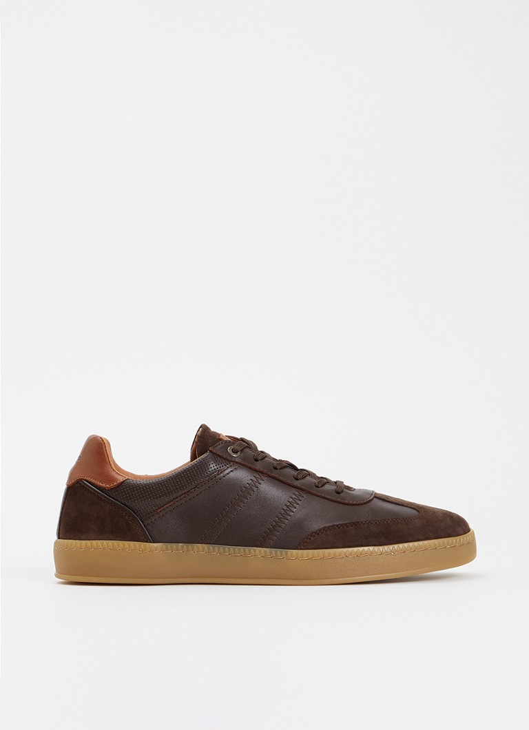 Dune London Heren Theos sneaker van leer met details van suède in de kleur Donkerbruin