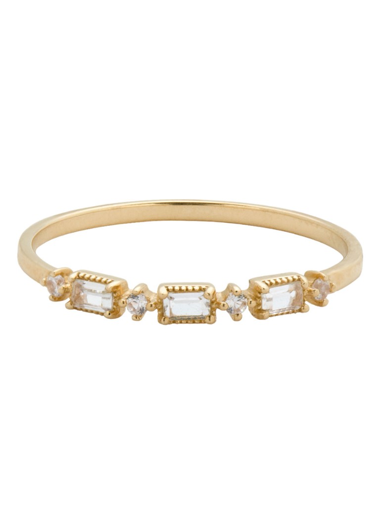 Anna + Nina Dames Baguette ring van 14 karaat geelgoud in de kleur Geelgoud, maat: 16