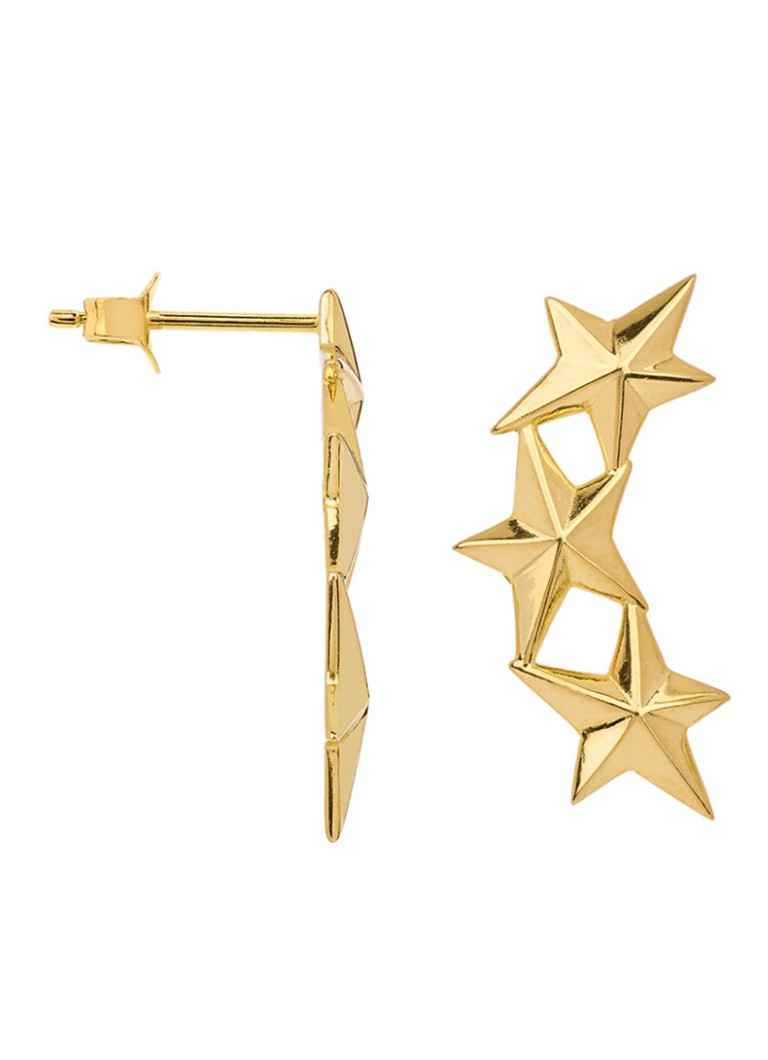 Anna + Nina Dames Single Stars Aligned oorhangers verguld