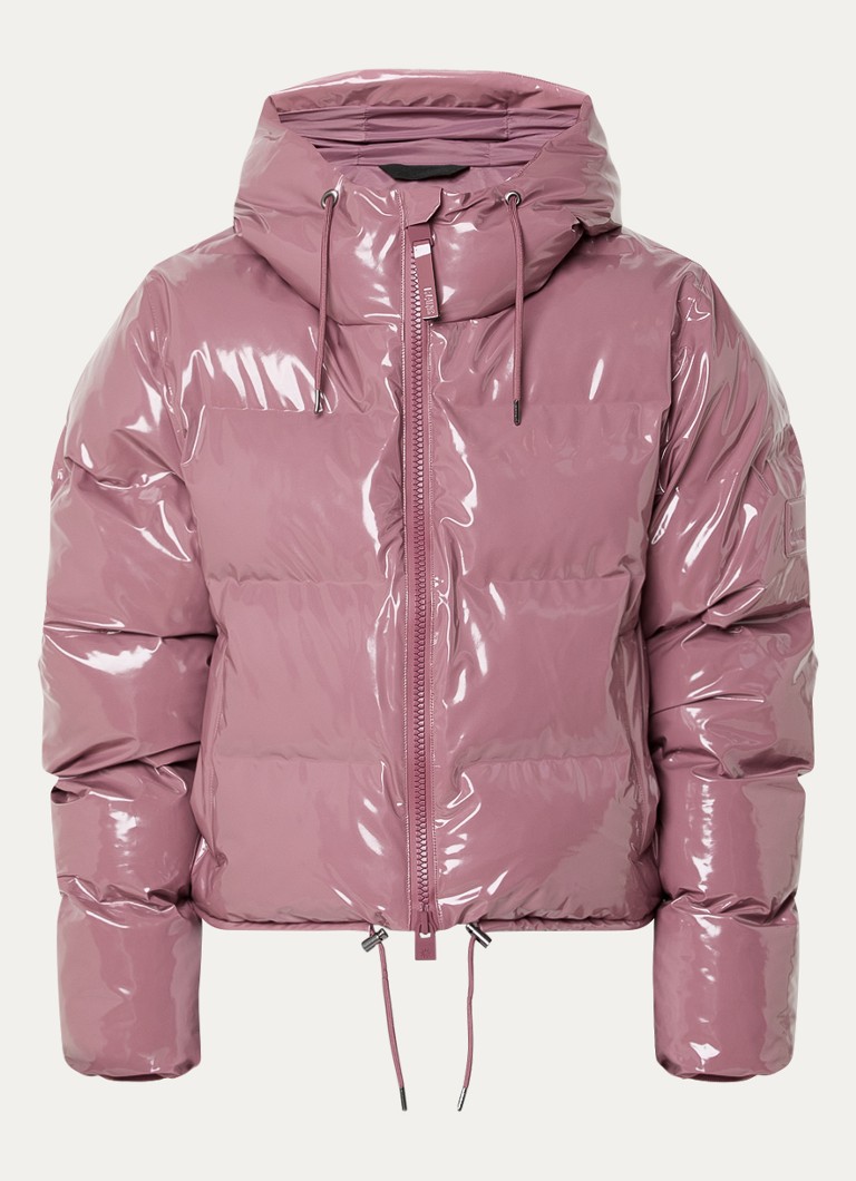 Rains Dames Puffer jack met capuchon en logo in de kleur Oudroze, maat: L
