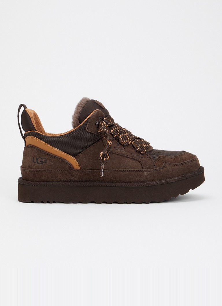UGG Heren Lowmel sneaker met suède details in de kleur Donkerbruin, maat: 46