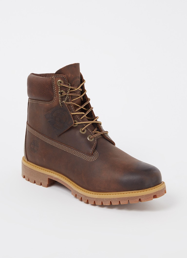 Timberland Heren Premium 6-Inch veterboot van leer met logo in de kleur Donkerbruin, maat: 42