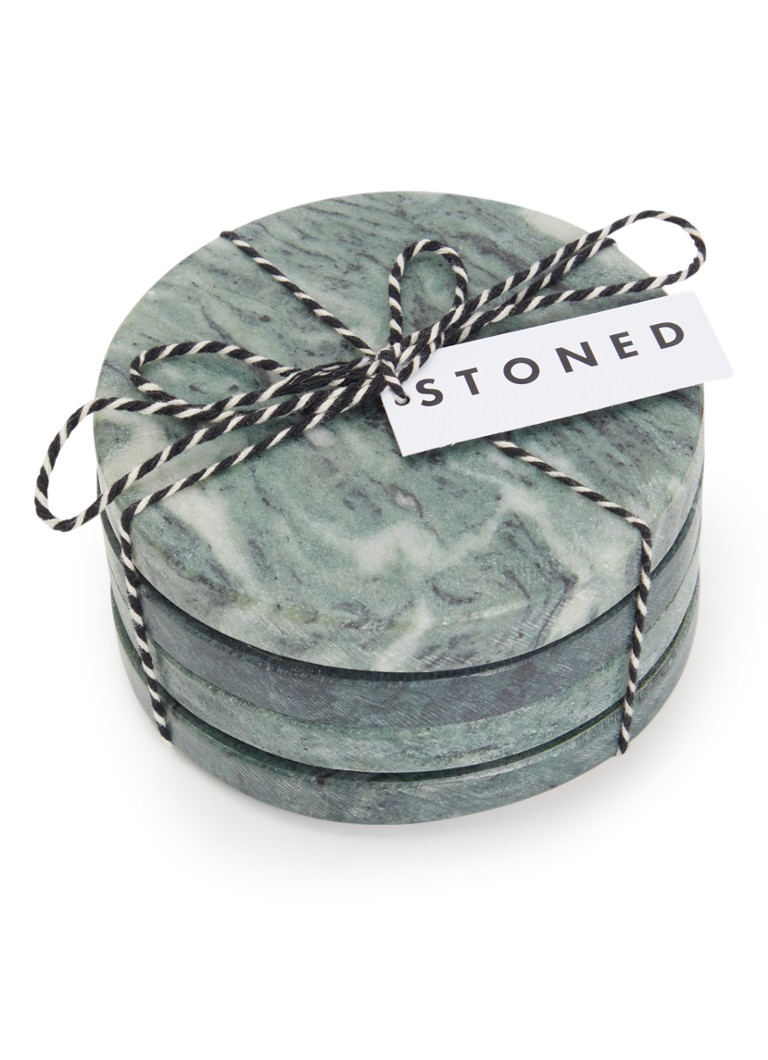 Stoned Marmer onderzetter 11 cm set van 4 Groen - Deal