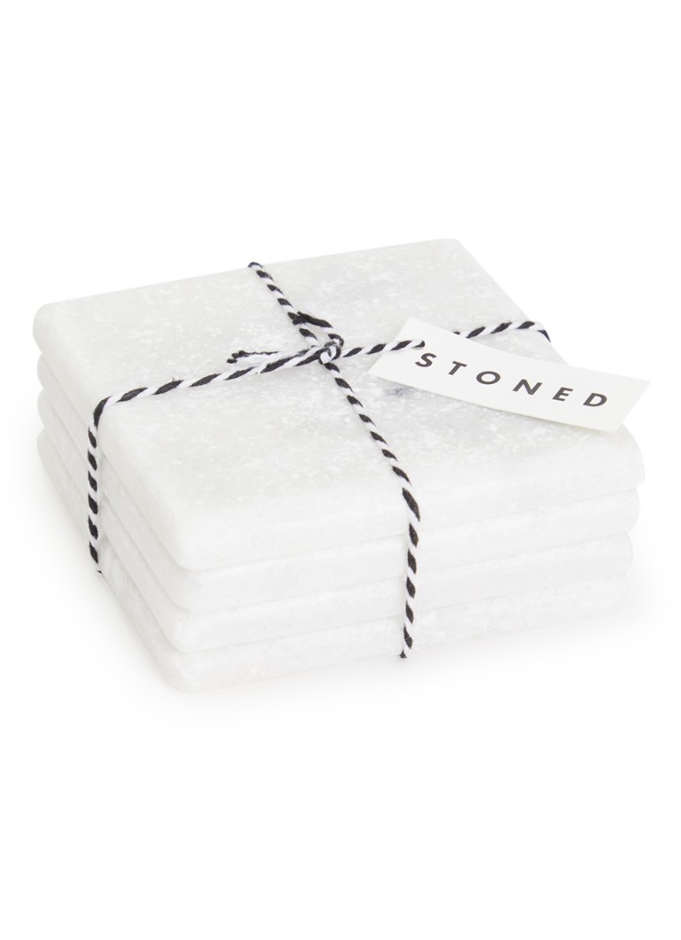 Stoned Marmer onderzetter 10 cm set van 4 Wit - Deal