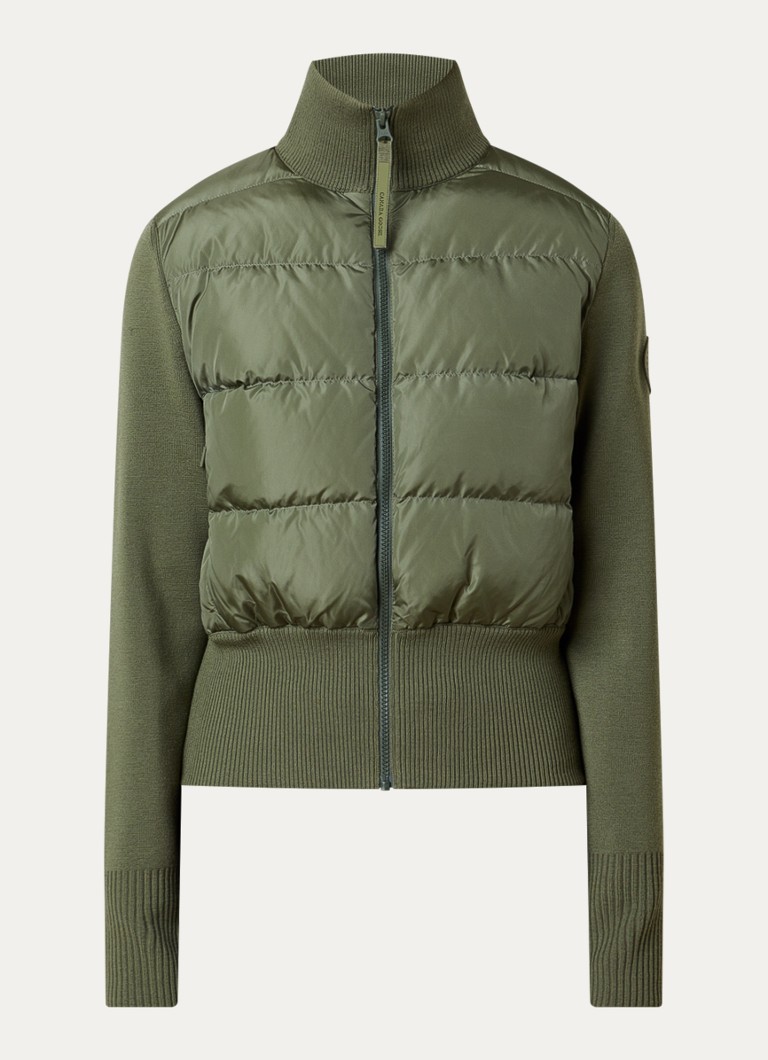 Canada Goose Dames Hybridge Wide fijngebreid vest van merino wol met gewatteerd voor- en achterpant in de kleur Groen, maat: XS