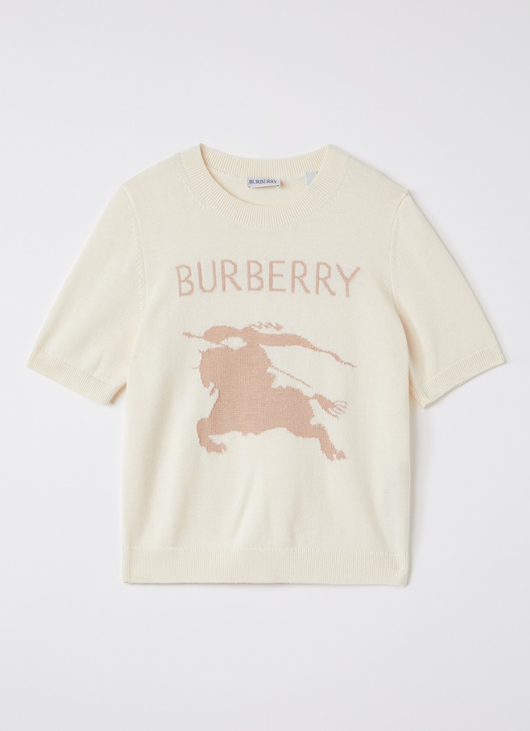 Burberry Meisjes Thea fijngebreide top in wolblend met logo in de kleur Gebroken wit, maat: 140