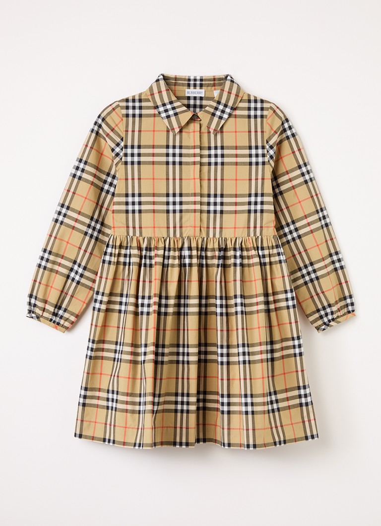 Burberry Meisjes Blousejurk met ruitdessin in de kleur Zand, maat: 12Y=152