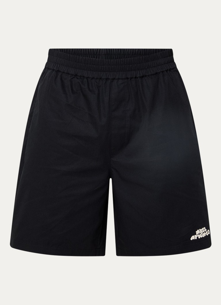 Axel Arigato Heren Heath wide leg korte broek met steekzakken en logoborduring in de kleur Zwart, maat: S