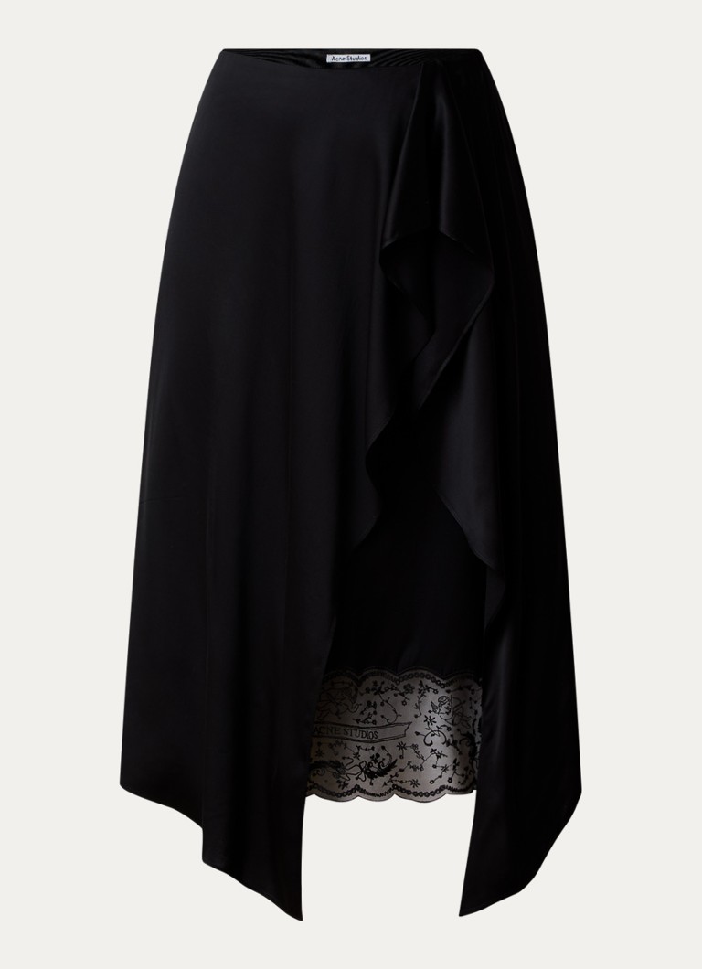 Acne Studios Dames Minirok van satijn met details van kant in de kleur Zwart, maat: 34