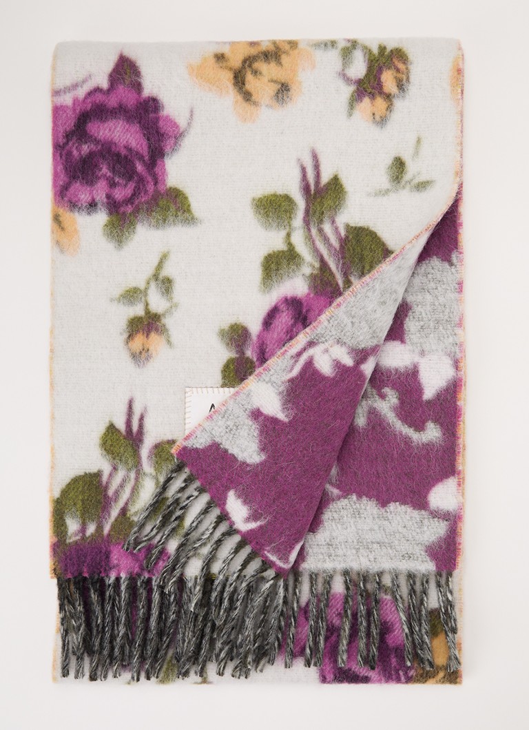 Acne Studios Dames Sjaal in alpaca wolblend met bloemenprint 186 x 33 cm in de kleur Roze, maat: One Size