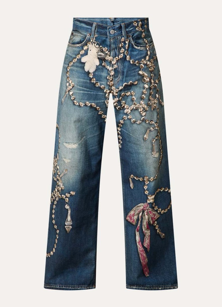 Acne Studios Dames High waist wide leg jeans met print in de kleur Indigo, maat: M