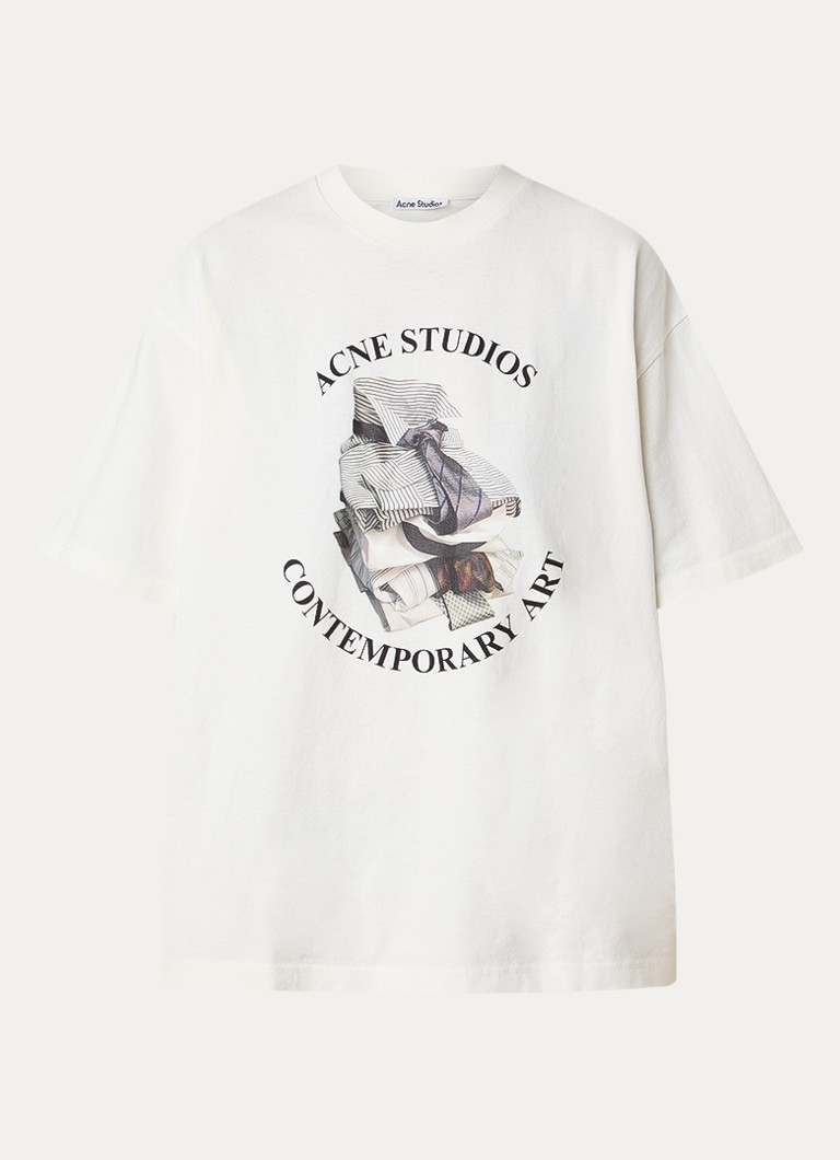 Acne Studios Dames Oversized T-shirt met logoprint in de kleur Gebroken wit, maat: S