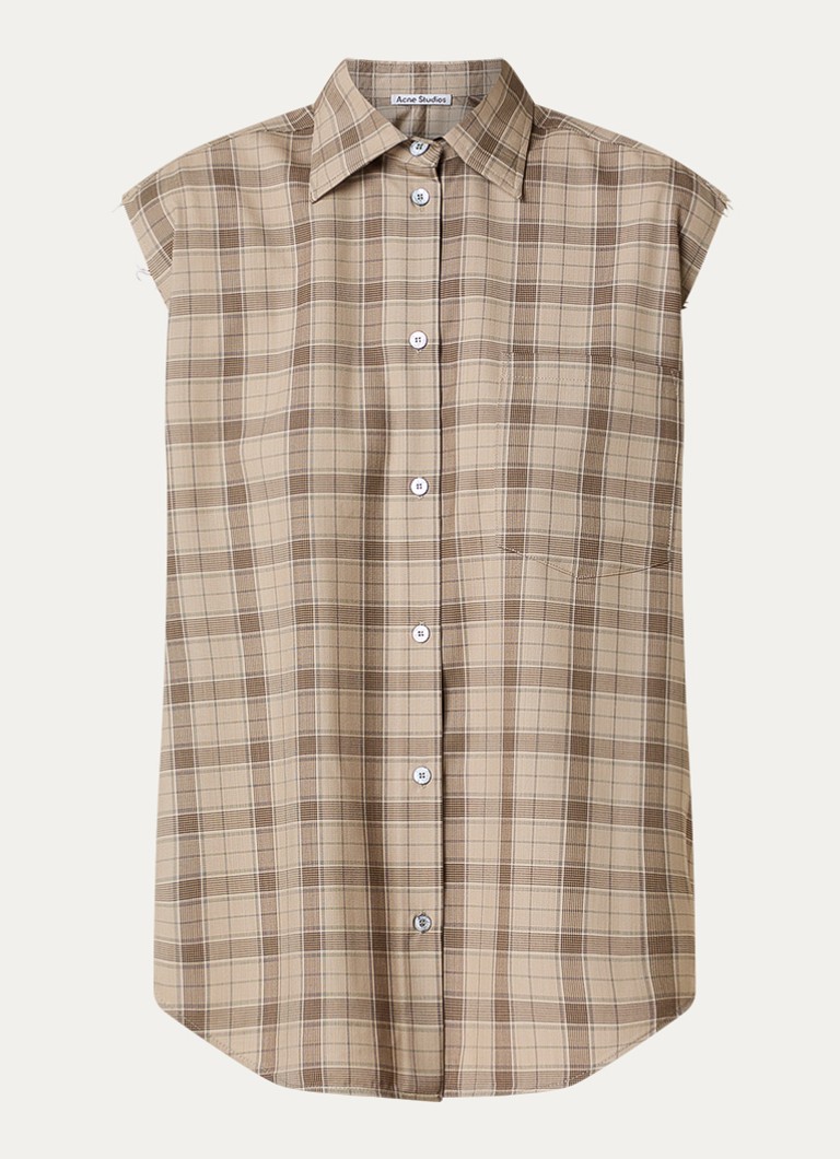 Acne Studios Dames Blouse van wol met ruitdessin in de kleur Zand, maat: 38