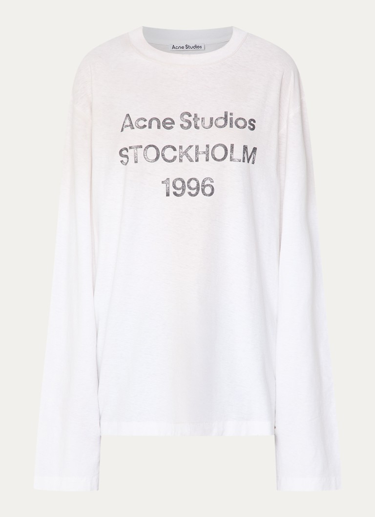Acne Studios Dames Longsleeve met logoprint en verwassen afwerking in de kleur Gebroken wit, maat: S/M