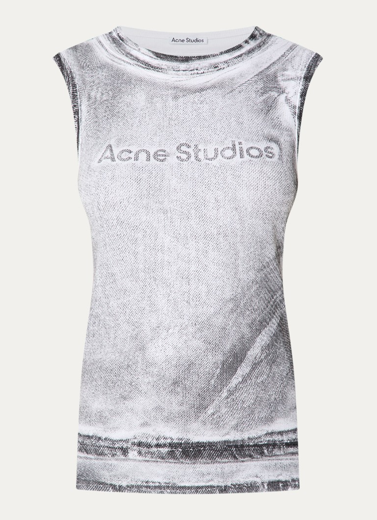 Acne Studios Dames Mouwloze top met logoprint en verwassen afwerking in de kleur Grijs, maat: S