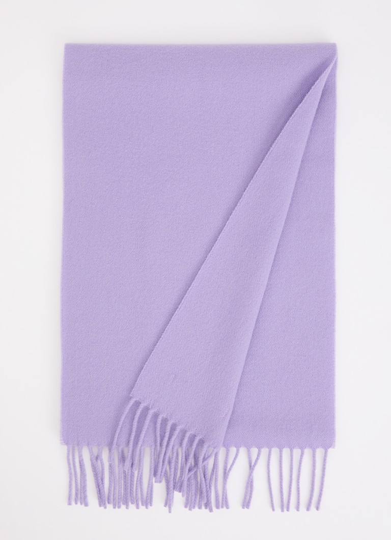 Acne Studios Dames Sjaal van wol met logo en franjes 190 x 30 cm in de kleur Lila, maat: One Size