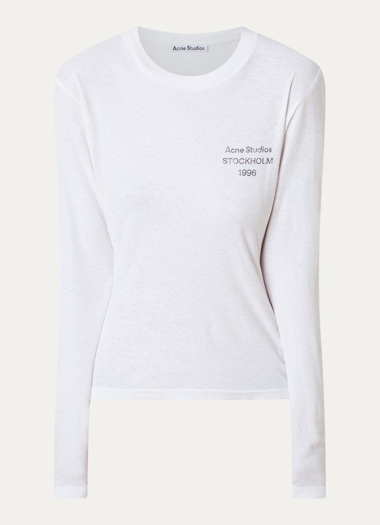 Acne Studios Dames Longsleeve met logoprint in de kleur Gebroken wit, maat: M