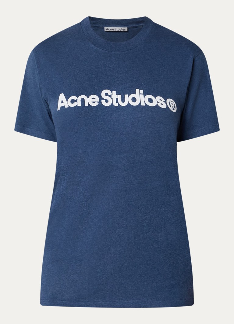 Acne Studios Dames T-shirt met logoprint in de kleur Staalblauw, maat: XL