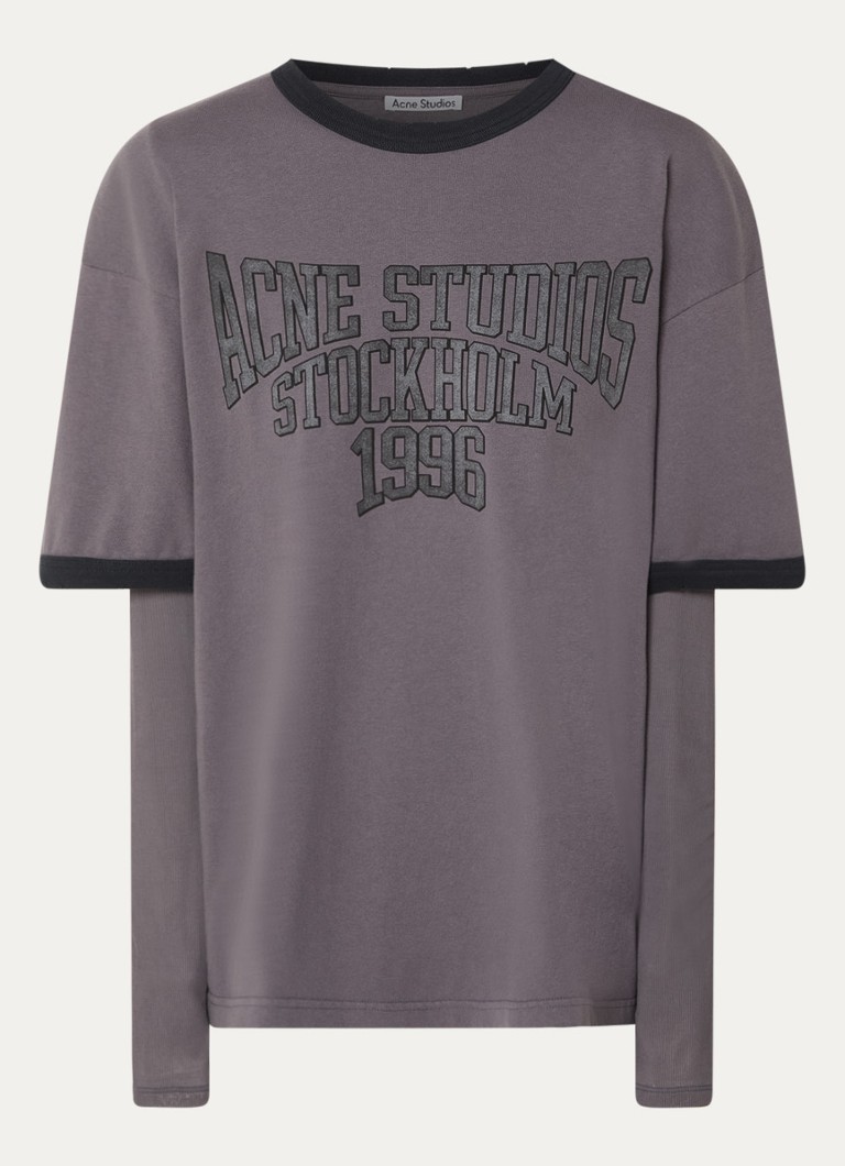 Acne Studios Dames Longsleeve met logoprint in de kleur Taupe, maat: XS
