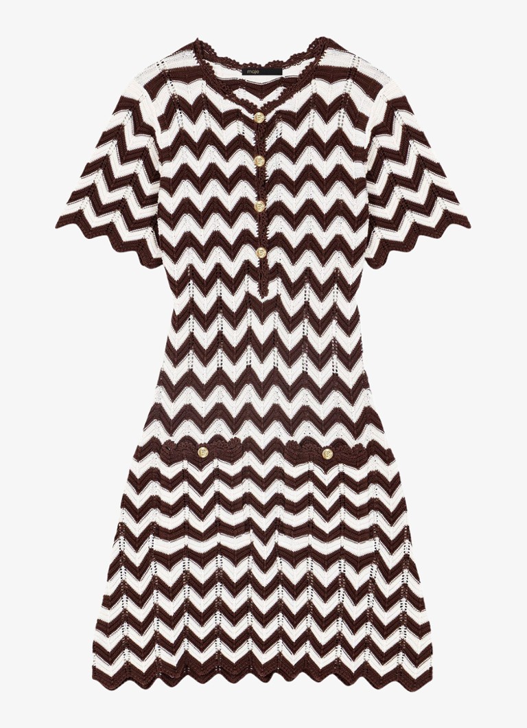 Maje Dames Rioja mini tuniekjurk met ingebreid patroon in de kleur Bruin