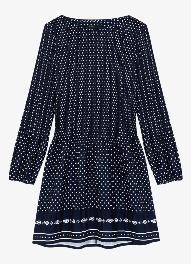 Maje Dames Mini tuniekjurk met smockwerk en stippenprint in de kleur Donkerblauw