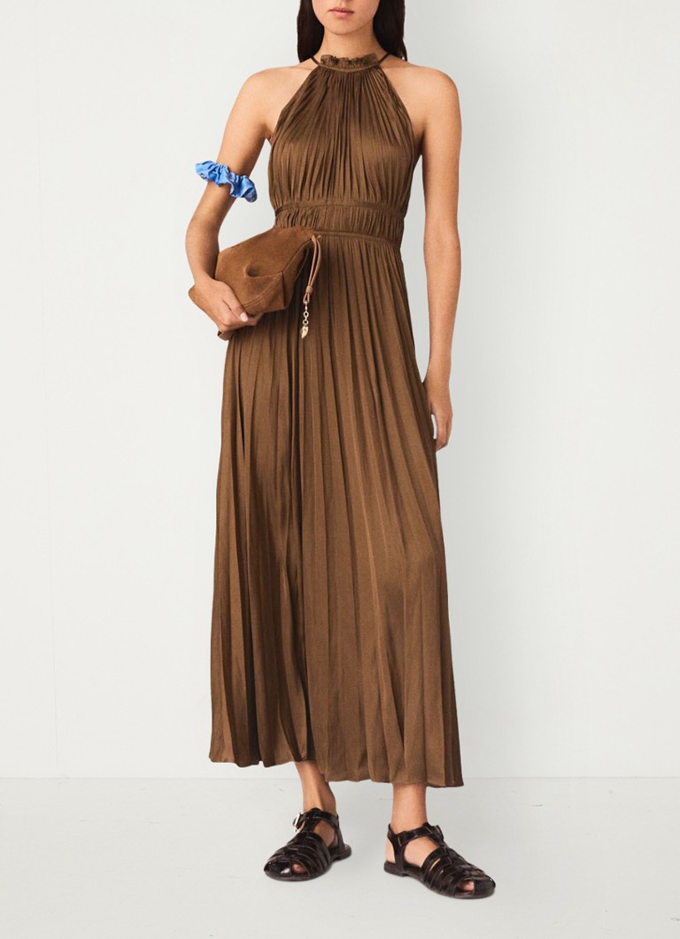 Maje Dames Revilly midi jurk met plooien in de kleur Bruin