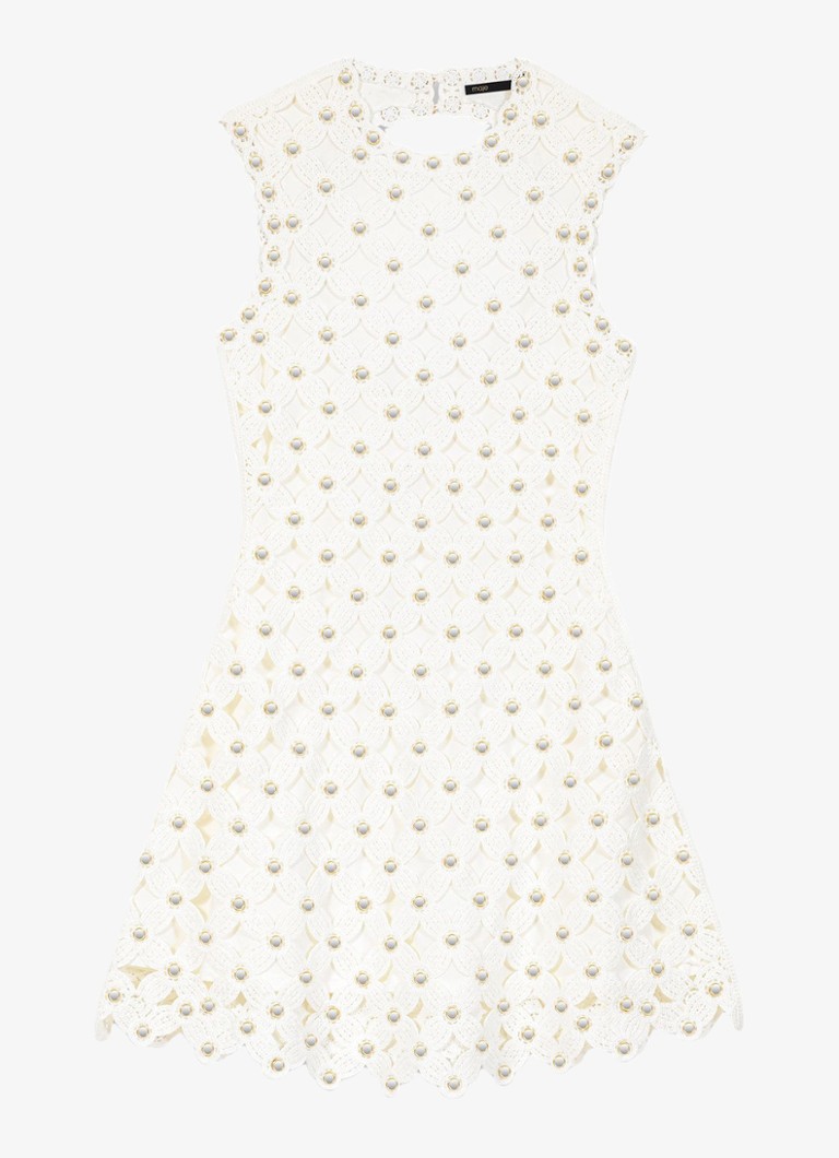 Maje Dames Rimiroir mini jurk met opengewerkt detail in de kleur Wit
