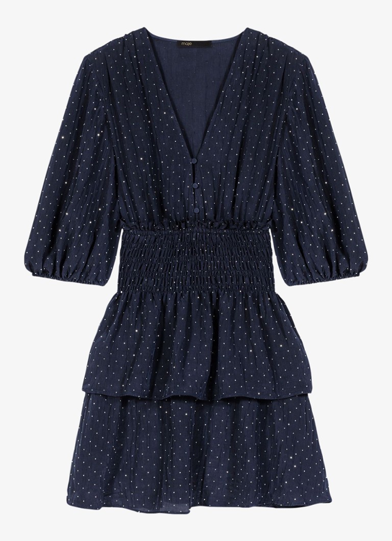 Maje Dames Rapapamyta mini tuniekjurk met stippenprint in de kleur Donkerblauw