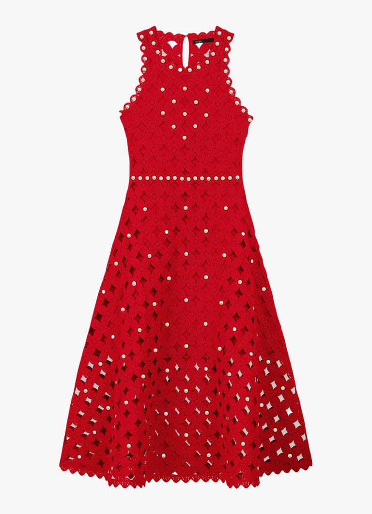Maje Dames Rimi midi jurk met opengewerkt dessin in de kleur Rood